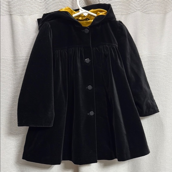 St Michael Velvet Swing Coat SZ 2/3 YR black w gold satin lining hood EUC London - Picture 1 of 8